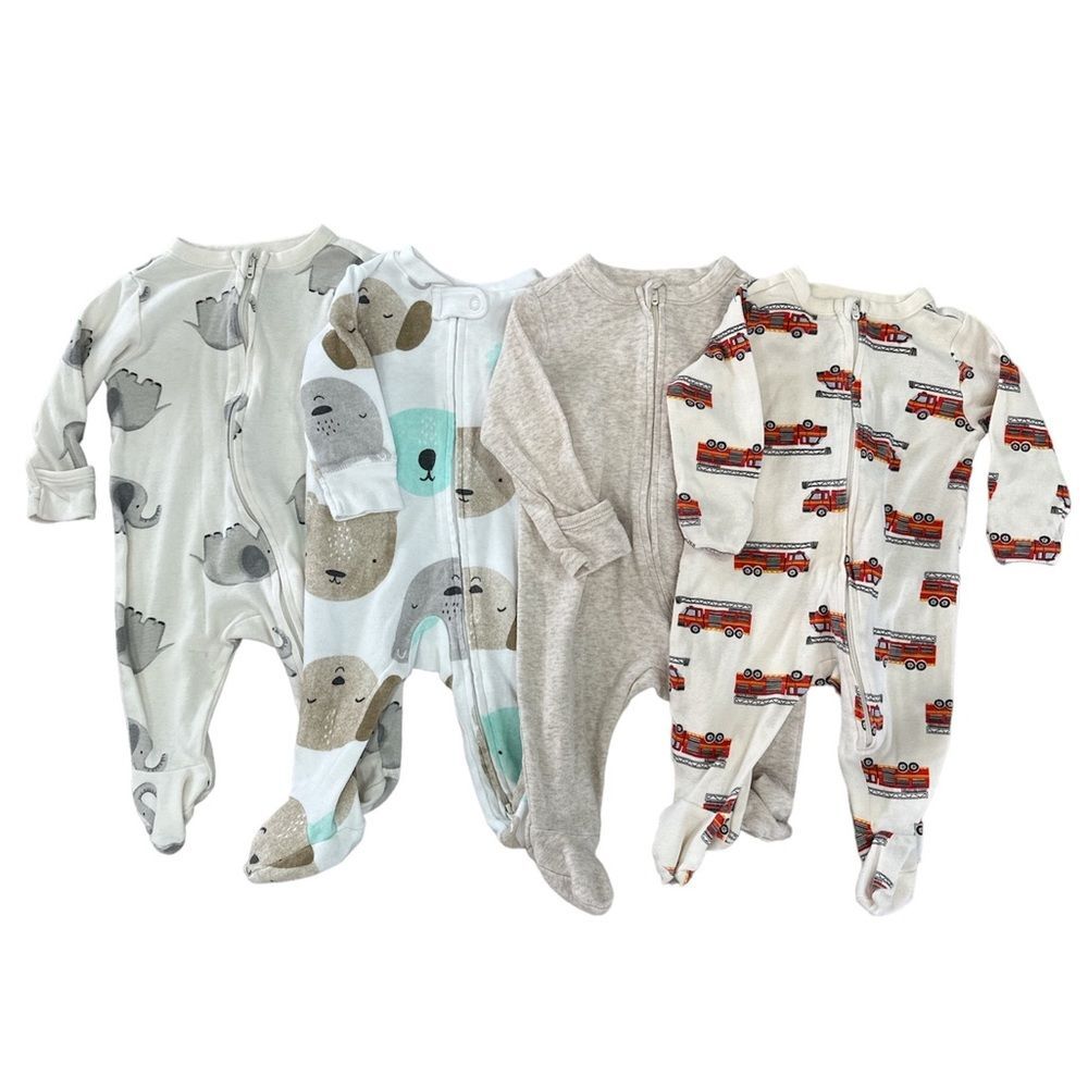 4-Pack Carter/Old Navy Baby Boys Long Sleeve Footed Sleep & Play One-Pieces 0/3M